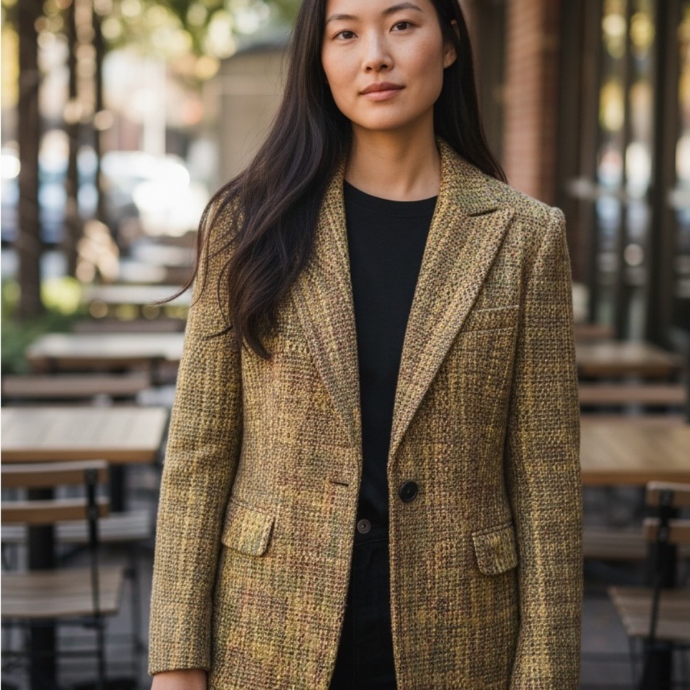 Liz Claiborne Women's Tweed Blazer - Gold and Brown